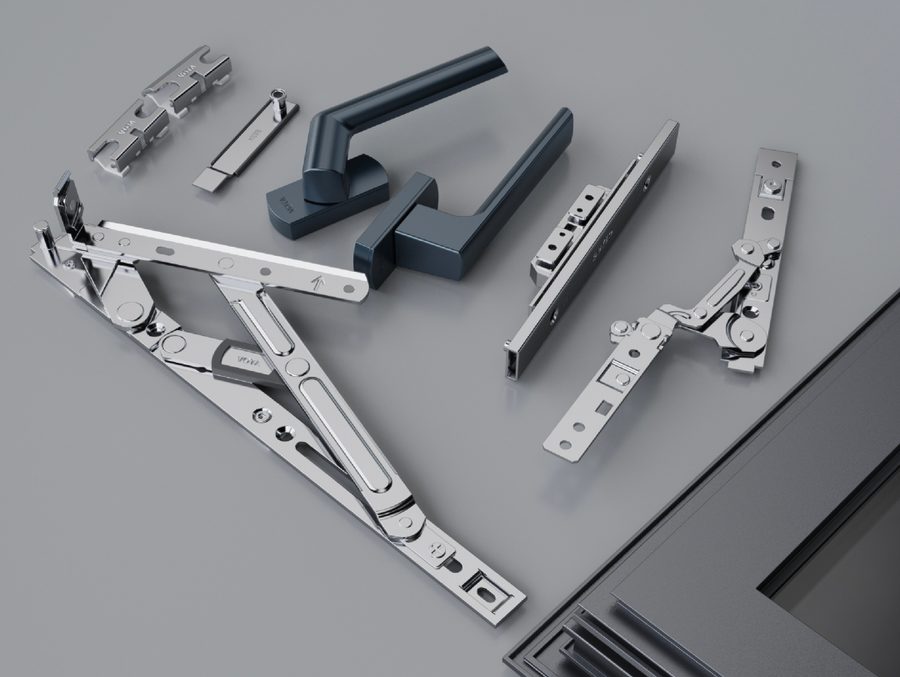 Black window friction stay hinges, 3D render