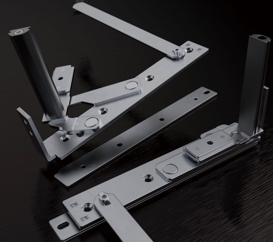 Stainless steel friction stay window hinges, 3D render