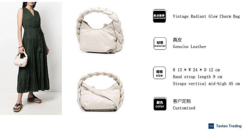 Braided-handle hobo shoulder bag in genuine leather