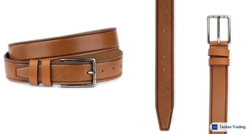 Men's genuine leather belt with gunmetal pin buckle