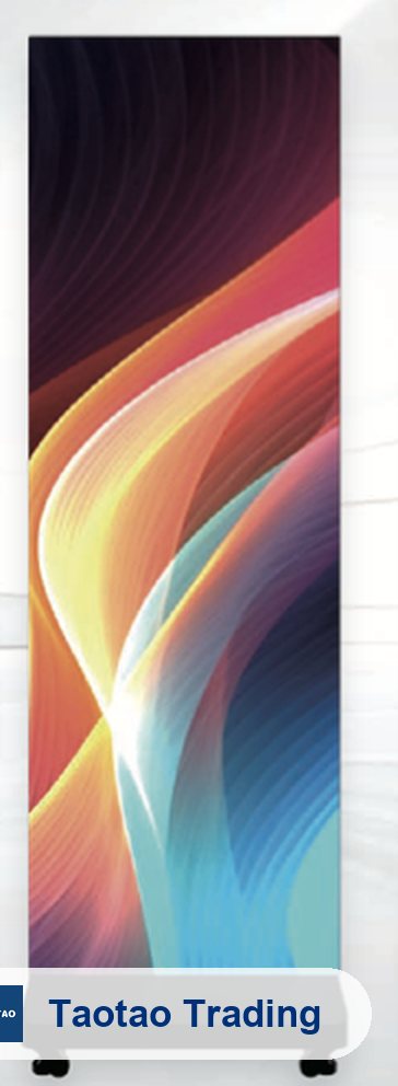 Vertical foldable LED poster display on a wheeled stand